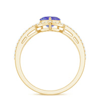 Heart-shaped Tanzanite and diamond designer engagement ring by Rosec Jewels, showcasing a sparkling gemstone and intricate detailing.