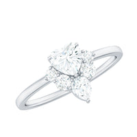 Rosec Jewels 1 CT cubic zirconia heart engagement ring with side stones, featuring a silver band and sparkling gemstone design.