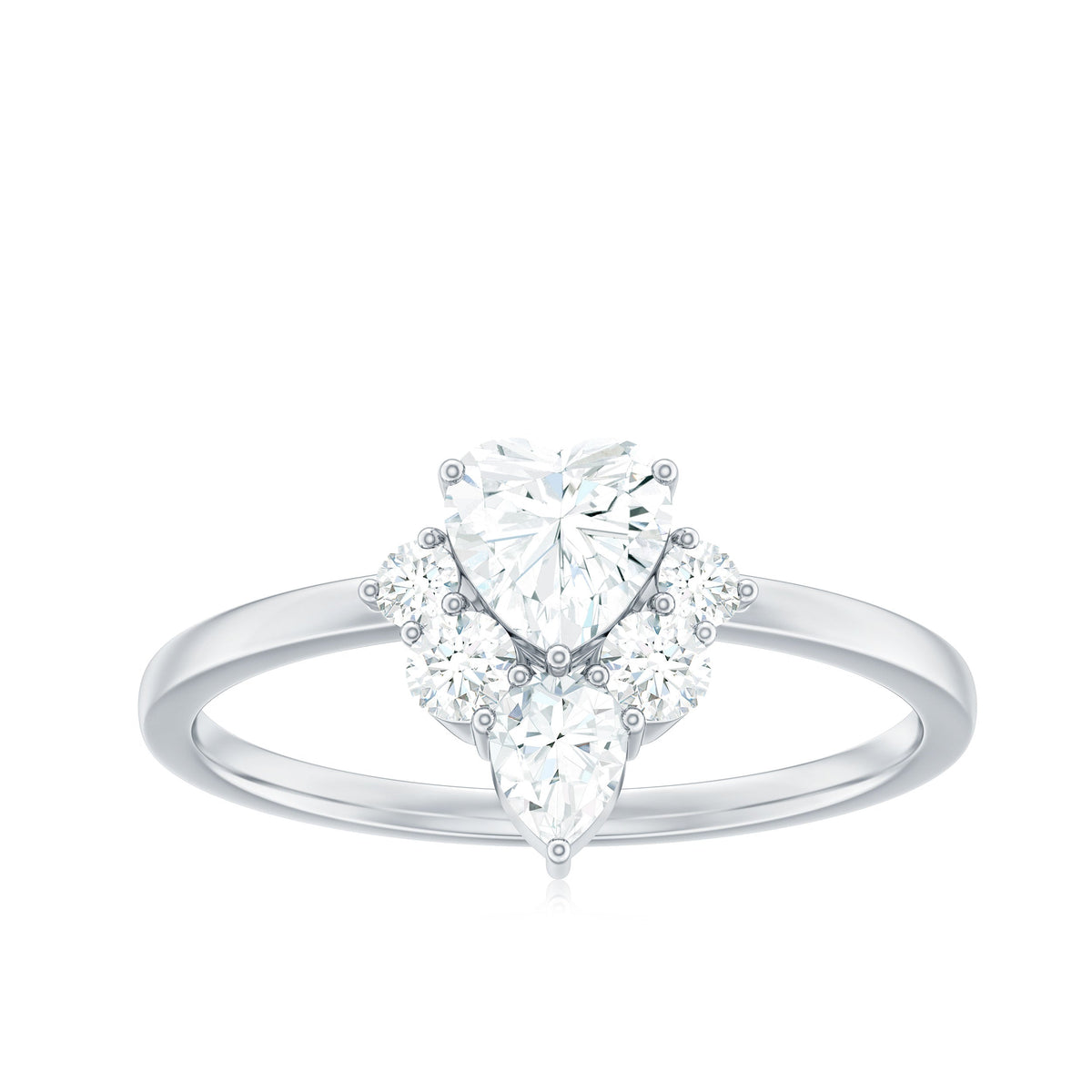 Rosec Jewels 1 CT cubic zirconia heart engagement ring with side stones, featuring a sparkling center and elegant design.