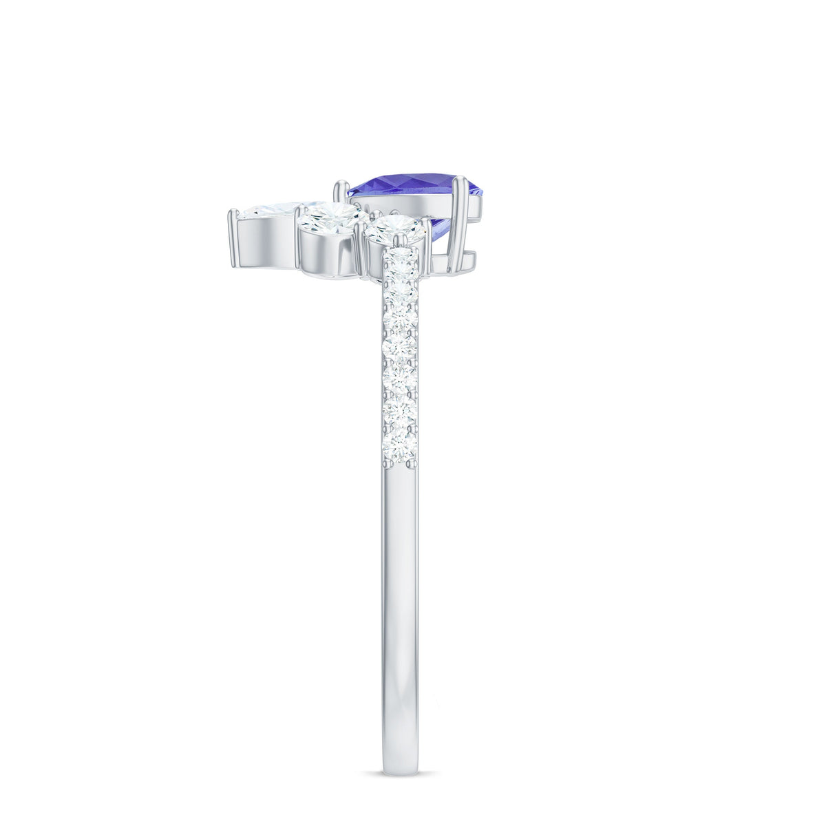 Natural Tanzanite and diamond heart promise ring by Rosec Jewels, featuring a detailed view of the elegant engagement ring.