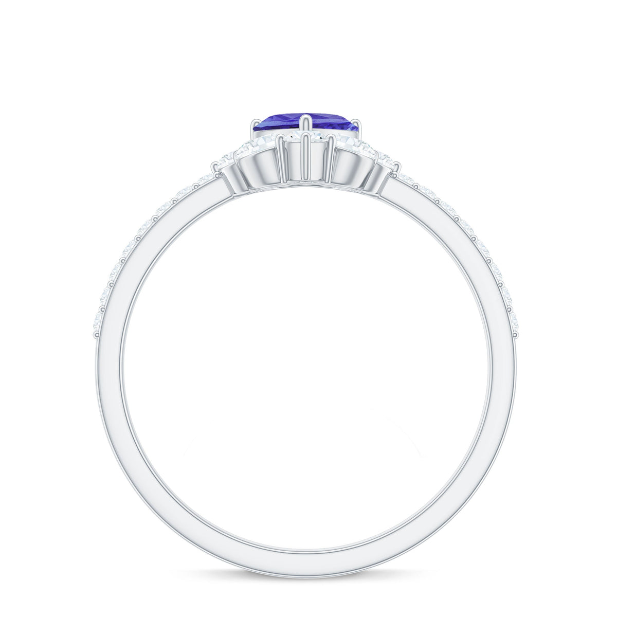 Natural Tanzanite and diamond heart promise ring for engagement on a silver band, showcasing a delicate and elegant design.