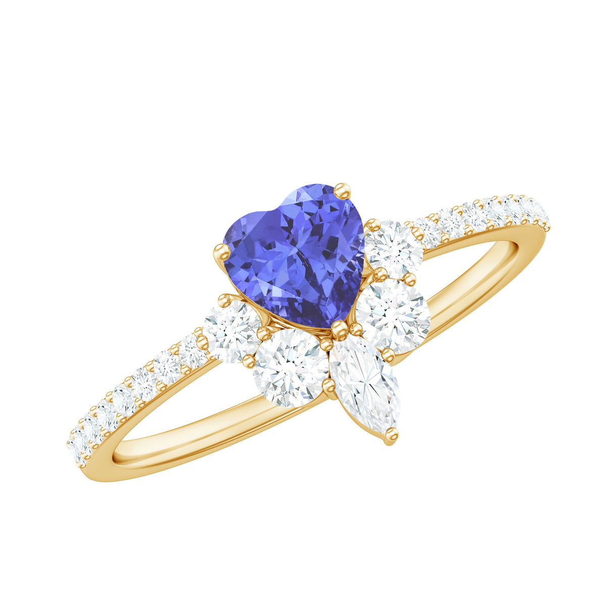 Natural Tanzanite and diamond heart promise ring by Rosec Jewels, featuring a silver band with a heart-shaped Tanzanite and diamond accents.