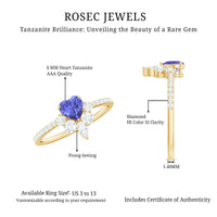 Natural Tanzanite diamond heart promise ring for engagement by Rosec Jewels, featuring a heart-shaped Tanzanite and sparkling diamonds.