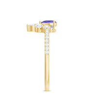Natural Tanzanite and diamond heart-shaped engagement ring by Rosec Jewels featuring a detailed band and sparkling stones.