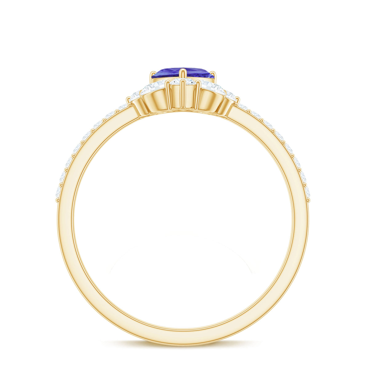 Natural Tanzanite and diamond heart promise ring by Rosec Jewels, showcasing a delicate gold band with a heart-shaped tanzanite centerpiece.