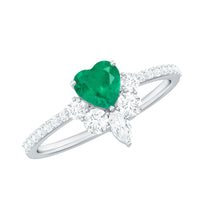 Natural emerald heart promise ring with diamond accents from Rosec Jewels, showcasing the detailed gemstone and elegant design.
