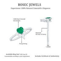 Natural emerald heart promise ring with diamond accents from Rosec Jewels, featuring a green emerald heart and sparkling diamonds.