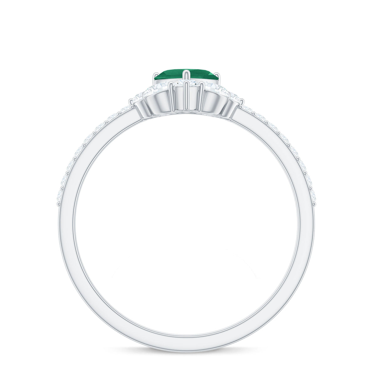 Natural emerald heart promise ring with diamond accents in gold, featuring a romantic design from Rosec Jewels.