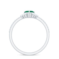 Natural emerald heart promise ring with diamond accents in gold, featuring a romantic design from Rosec Jewels.