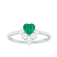 Natural emerald heart promise ring with diamond accents by Rosec Jewels, featuring a green emerald heart centerpiece and sparkling diamonds.