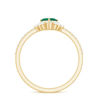 Natural emerald heart promise ring with diamond accents from Rosec Jewels, featuring a detailed gold band and intricate design.
