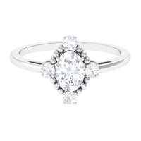 1 Carat Vintage Style Oval Cubic Zirconia Engagement Ring with Beaded Detail