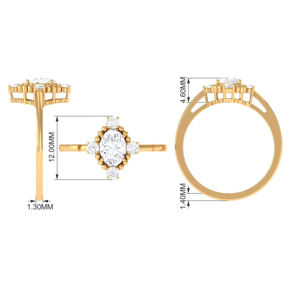 1 Carat Vintage Style Oval Cubic Zirconia Engagement Ring with Beaded Detail