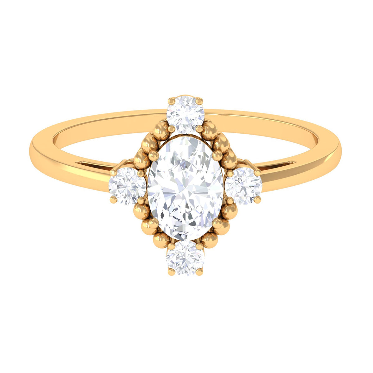1 Carat Vintage Style Oval Cubic Zirconia Engagement Ring with Beaded Detail