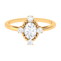 1 Carat Vintage Style Oval Cubic Zirconia Engagement Ring with Beaded Detail