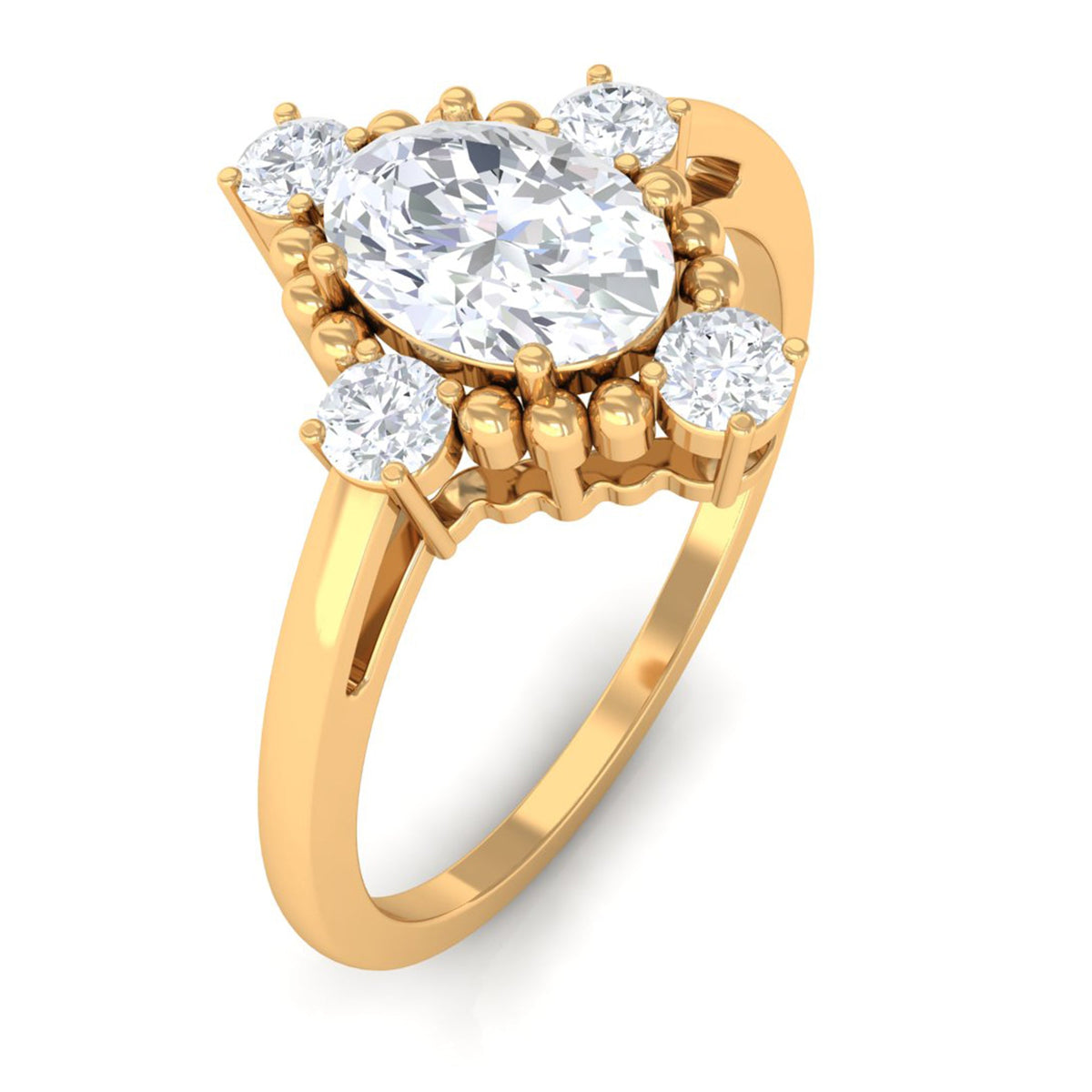 1 Carat Vintage Style Oval Cubic Zirconia Engagement Ring with Beaded Detail