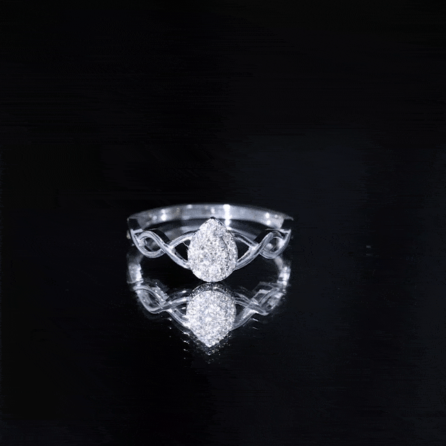 Round moissanite crossover halo engagement ring from Rosec Jewels with illusion set design and elegant ring band.