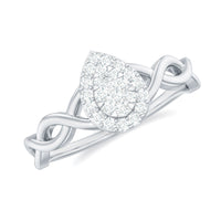 Round moissanite crossover halo engagement ring from Rosec Jewels featuring a sleek, elegant design with a central sparkling stone.
