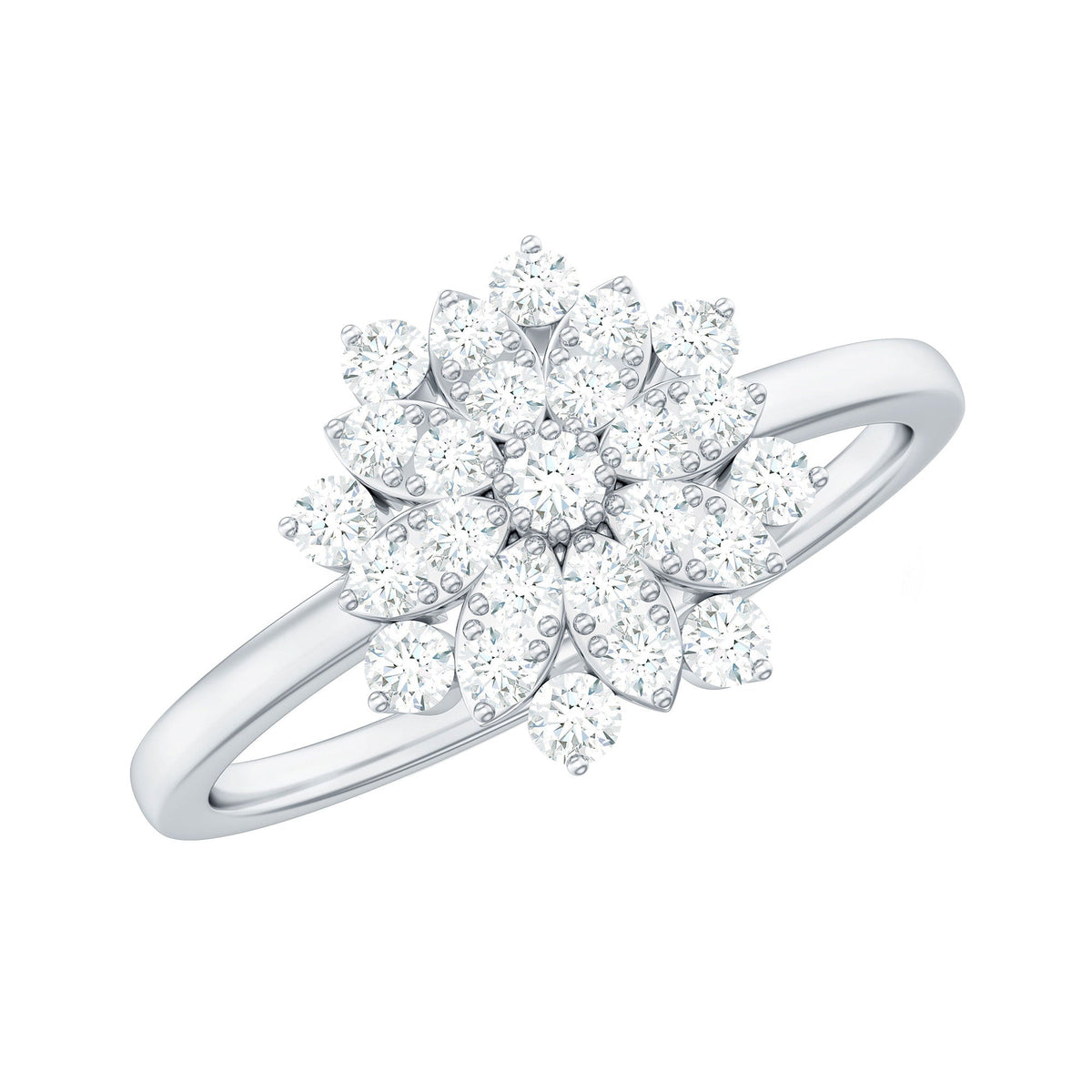 Rosec Jewels cubic zirconia flower cluster engagement ring featuring sparkling cubic zirconia stones in a floral design.