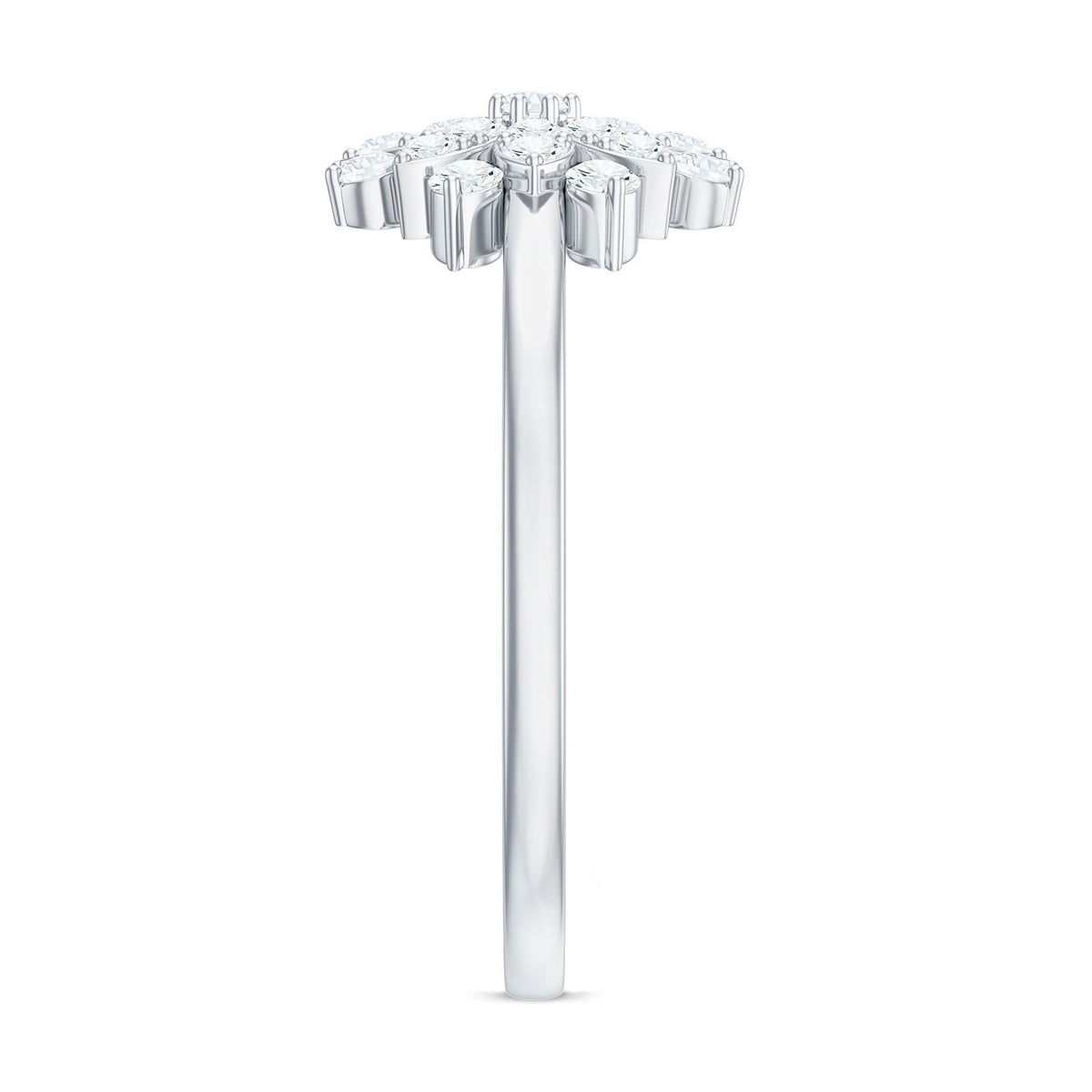 Rosec Jewels cubic zirconia flower cluster engagement ring showcasing sparkling floral design and intricate band details.