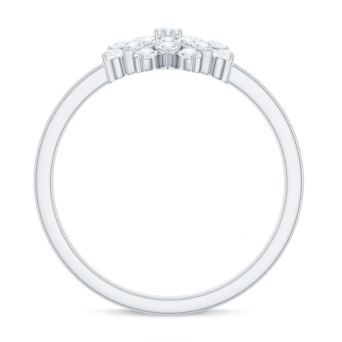 Rosec Jewels cubic zirconia flower cluster engagement ring with sparkling flower design and intricate band detailing.