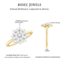Certified Cubic Zirconia Flower Cluster Engagement Ring by Rosec Jewels, detailed close-up showcasing the intricate floral design.