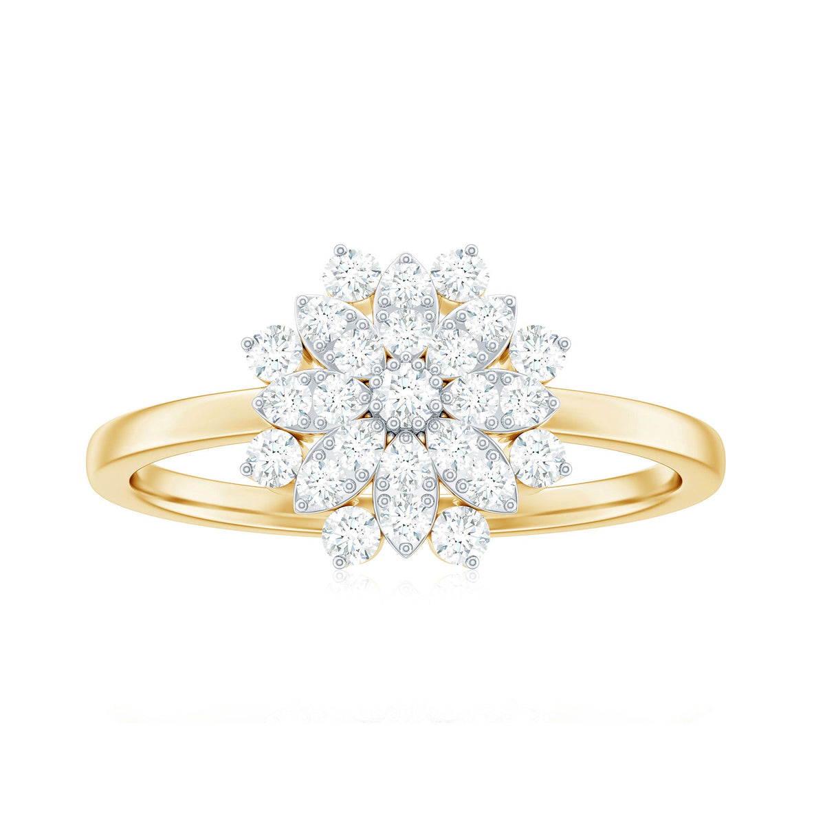 Rosec Jewels cubic zirconia flower cluster engagement ring featuring sparkling cubic zirconia stones and intricate floral design.