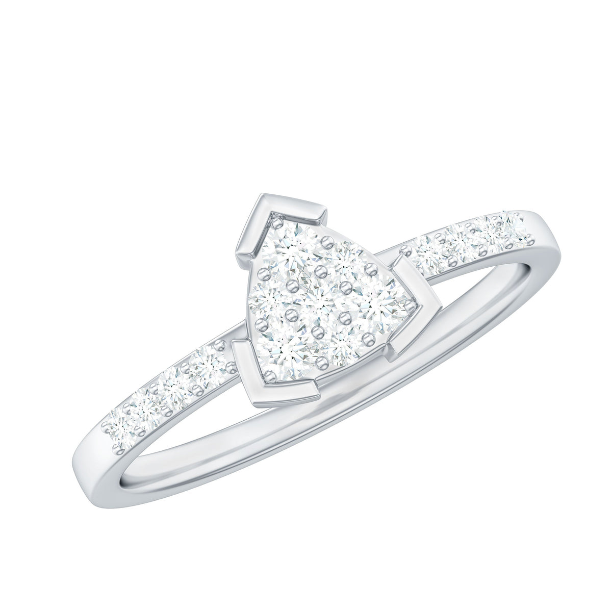 Rosec Jewels 1/2 CT round cubic zirconia triangular engagement ring showcasing sparkling stones and elegant design.