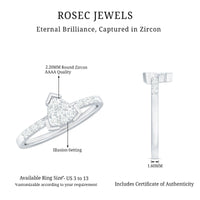 Rosec Jewels 1/2 CT round cubic zirconia triangular engagement ring with sparkling stones and intricate band design.