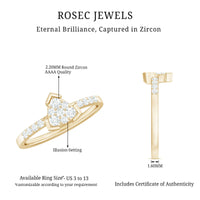 Rosec Jewels 1/2 CT round cubic zirconia triangular engagement ring with sparkling stones and elegant band detail.