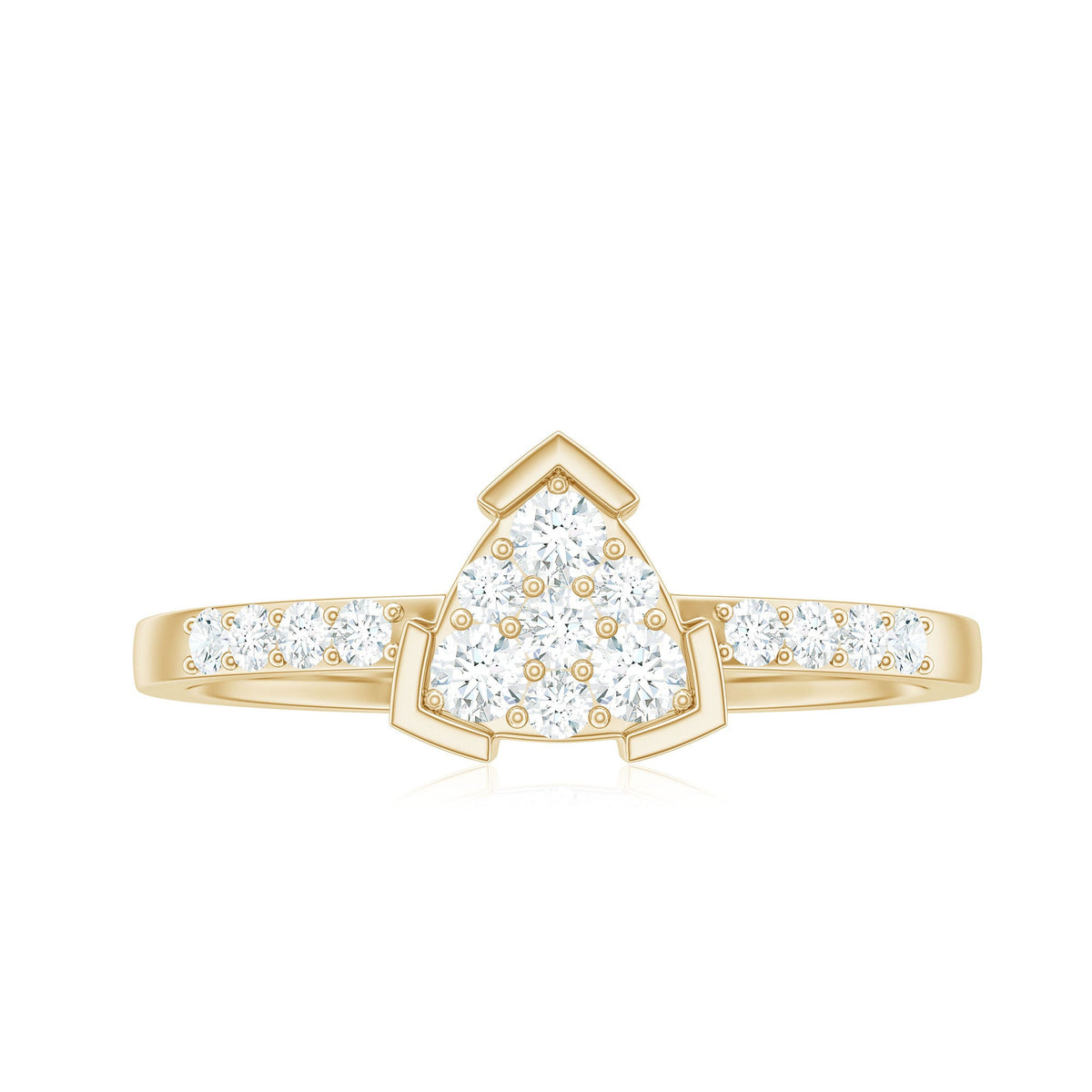 Rosec Jewels 1/2 CT round cubic zirconia triangular engagement ring with sparkling stones and elegant band.