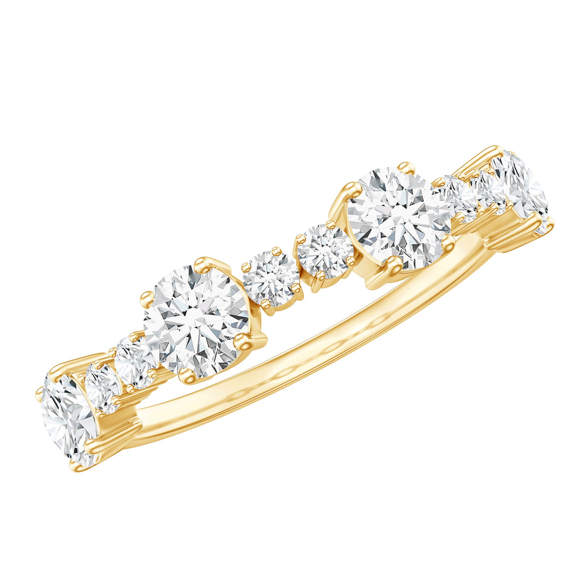 Round moissanite half eternity wedding band ring from Rosec Jewels featuring sparkling gemstones and a sleek, polished finish.