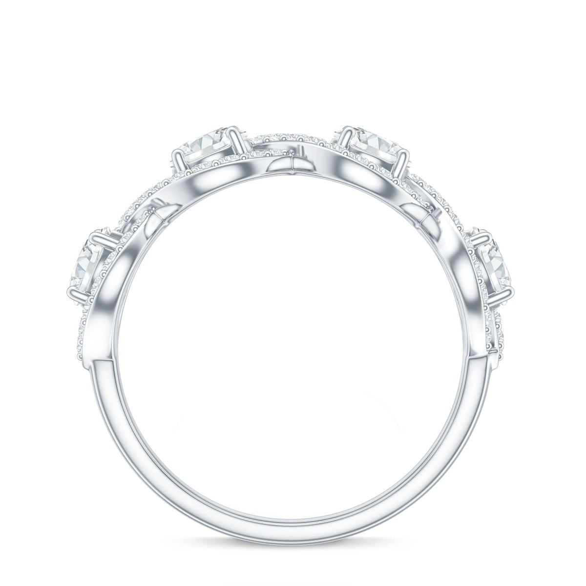 Round moissanite infinity wedding band ring by Rosec Jewels, showcasing the sparkling circular design and polished metal finish.