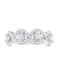 Round moissanite infinity wedding band ring by Rosec Jewels, showcasing the sparkling circular design and polished metal band.