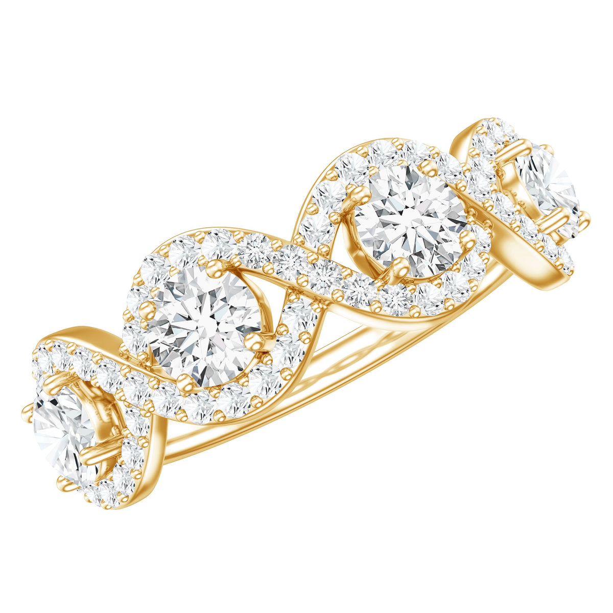Round moissanite infinity wedding band ring from Rosec Jewels featuring sparkling stones and a sleek, polished silver finish