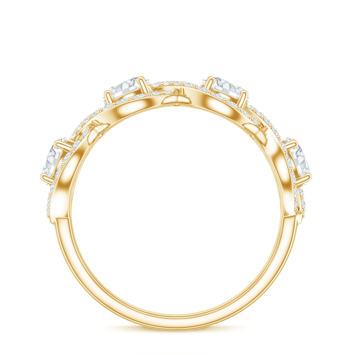 Round moissanite infinity wedding band ring by Rosec Jewels featuring sparkling moissanite stones and a sleek, circular design.
