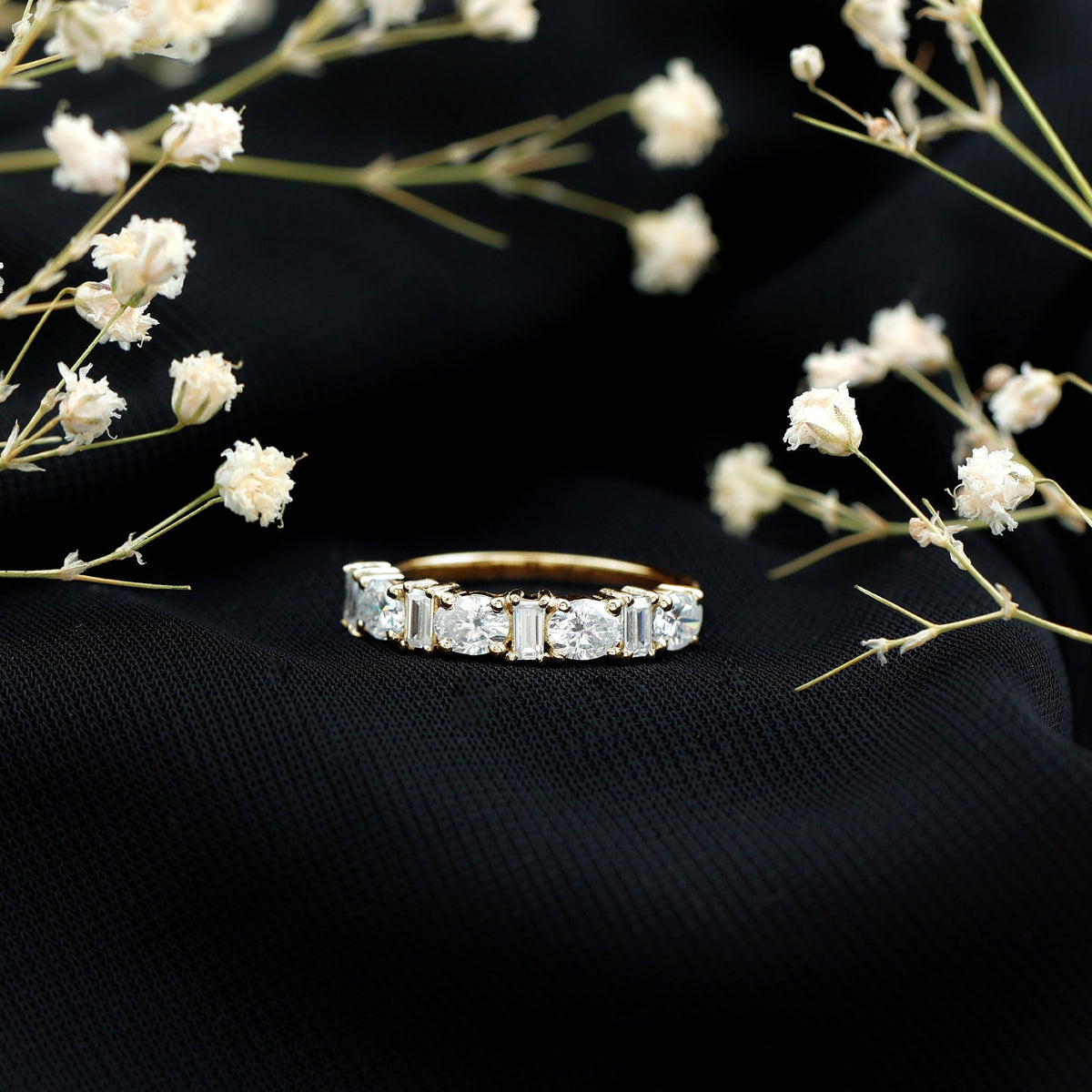 Certified Baguette and Oval Cut Moissanite Half Eternity Band