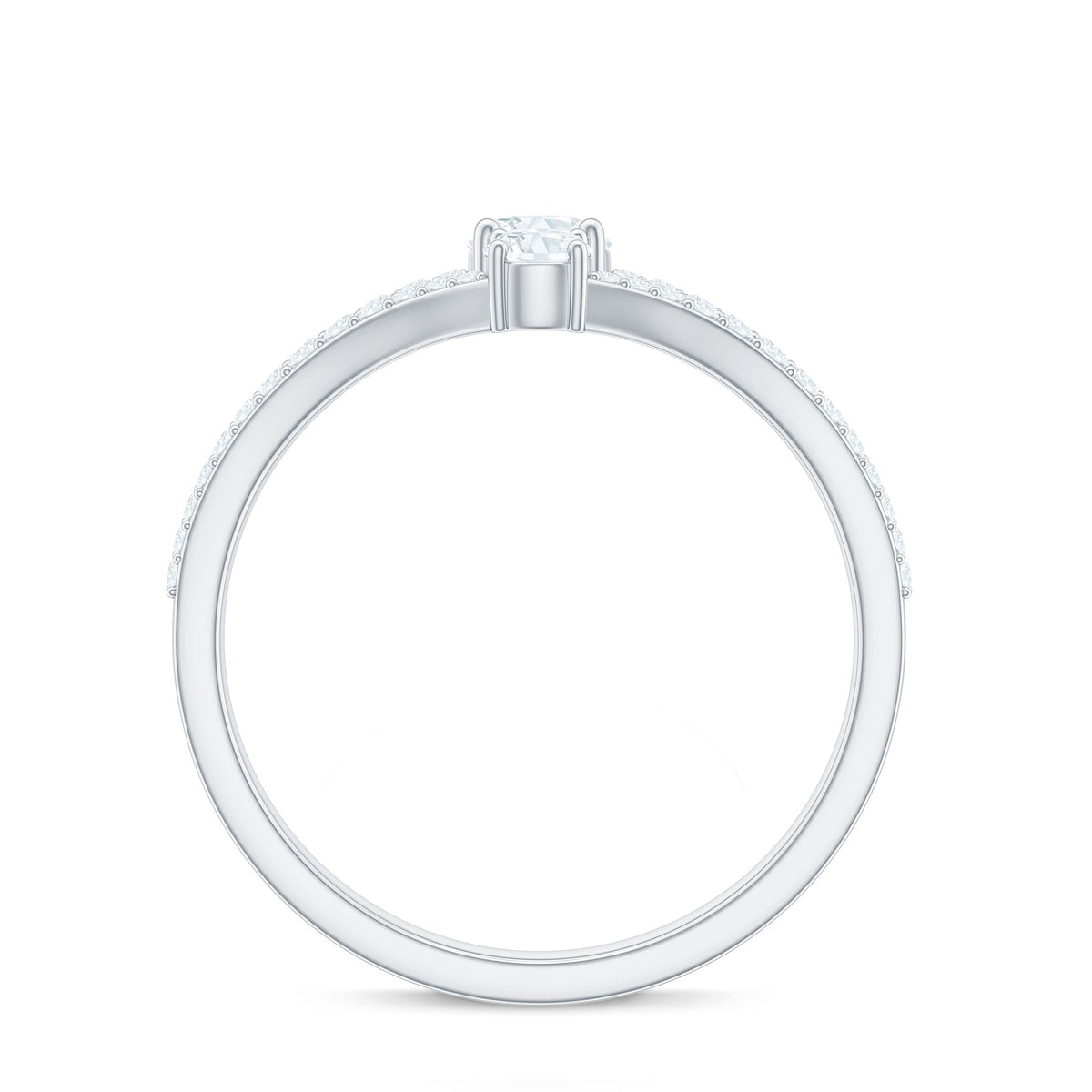 Rosec Jewels 3/4 CT zircon two-stone engagement ring with split shank design, showcasing sparkling stones and elegant band details.