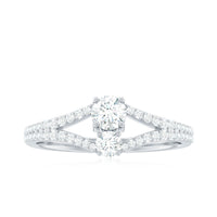 Rosec Jewels 3/4 CT Zircon two-stone engagement ring with split shank, showcasing sparkling zircon stones and elegant design.