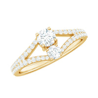 Rosec Jewels 3/4 CT zircon two-stone engagement ring with split shank, showcasing sparkling stones and elegant design.