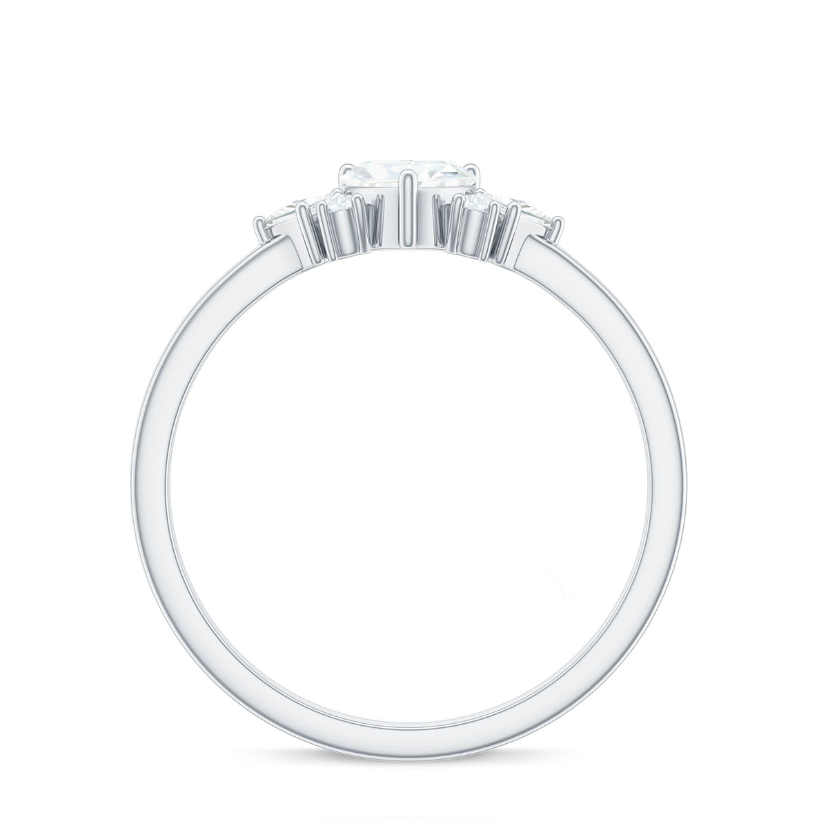 Heart Shape Moissanite Engagement Ring with Cluster Stones