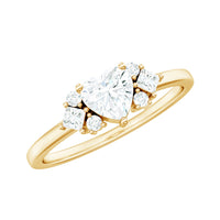 Heart Shape Moissanite Engagement Ring with Cluster Stones