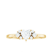 Heart Shape Moissanite Engagement Ring with Cluster Stones