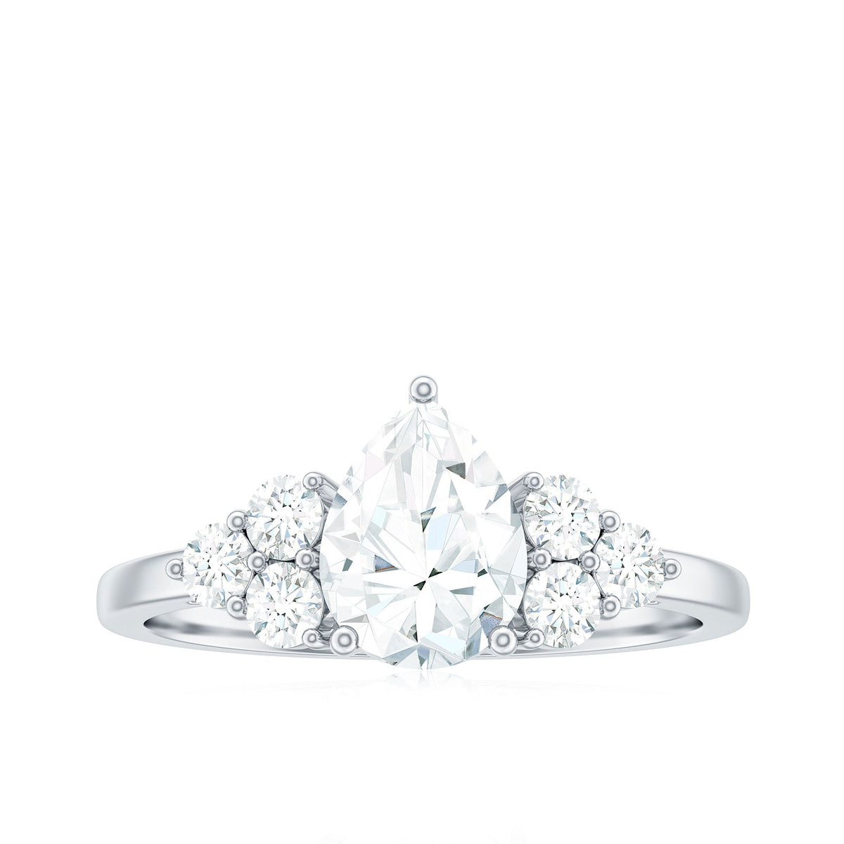 Rosec Jewels zircon teardrop engagement ring with cluster accent, featuring sparkling stones and elegant design.
