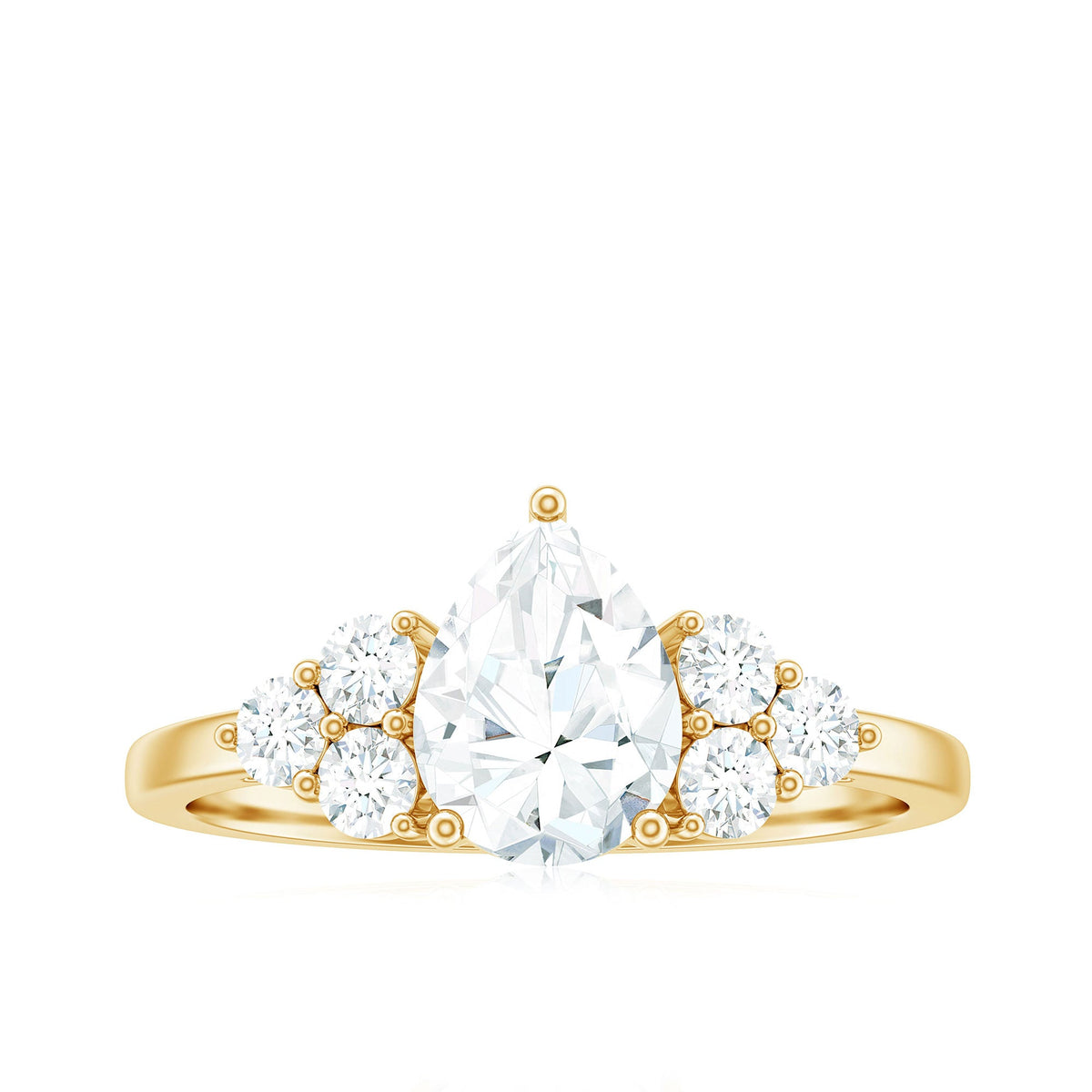 Rosec Jewels zircon teardrop engagement ring with cluster accent, featuring sparkling teardrop-shaped and cluster-styled zircon stones.
