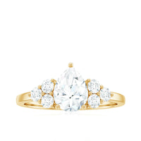 Rosec Jewels zircon teardrop engagement ring with cluster accent, featuring sparkling teardrop-shaped and cluster-styled zircon stones.