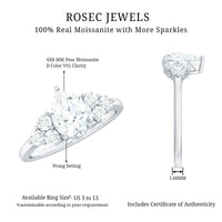 Certified 1.3 Carat Moissanite Pear Engagement Ring with Trio