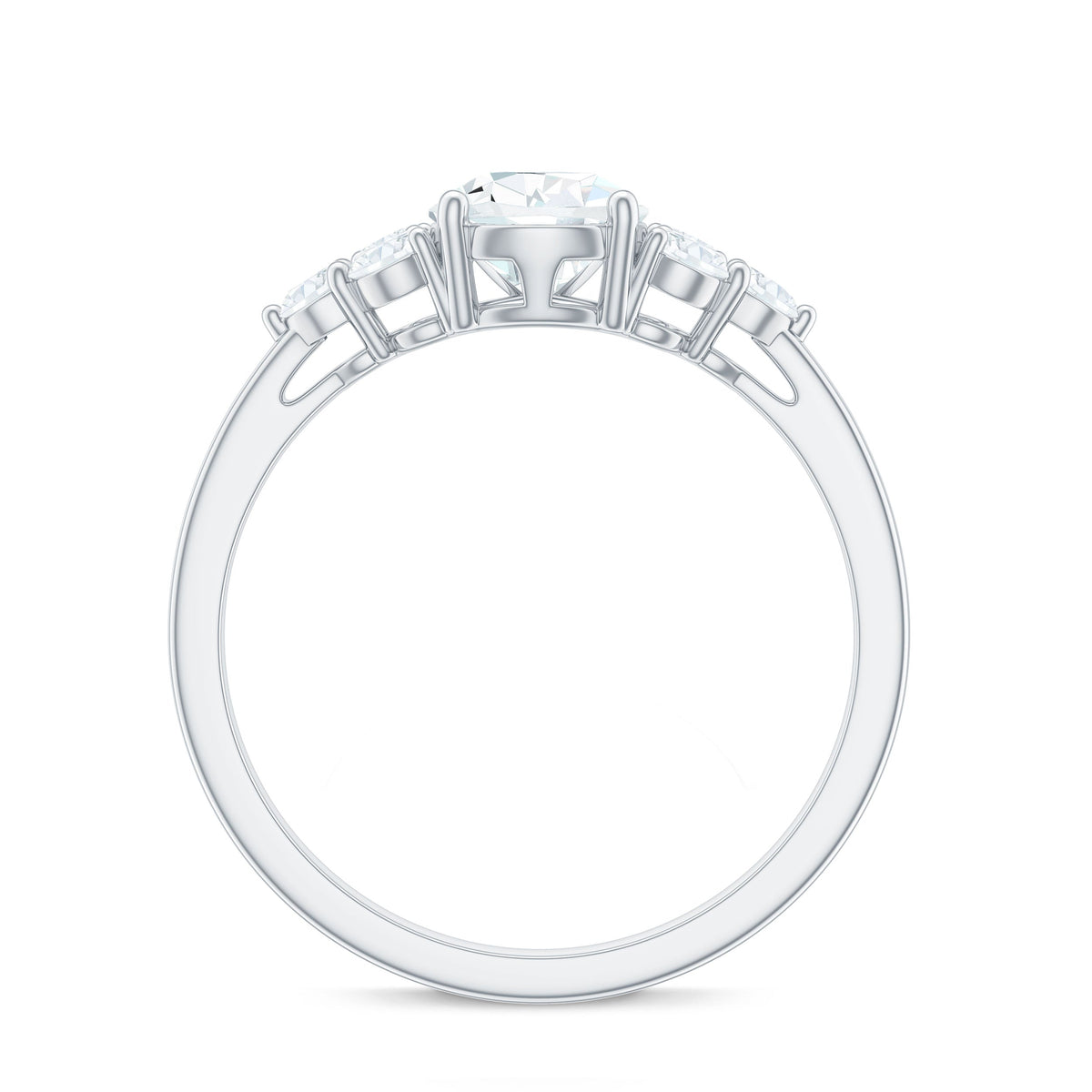 Certified 1.3 Carat Moissanite Pear Engagement Ring with Trio setting by Rosec Jewels, showcasing a sparkling pear-shaped moissanite gemstone.