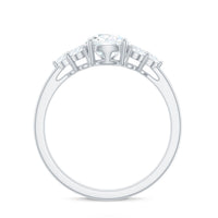 Certified 1.3 Carat Moissanite Pear Engagement Ring with Trio setting by Rosec Jewels, showcasing a sparkling pear-shaped moissanite gemstone.