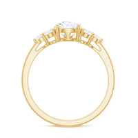 Rosec Jewels 1.3 Carat Moissanite pear-shaped engagement ring with a trio of stones, showcasing elegant jewelry design.